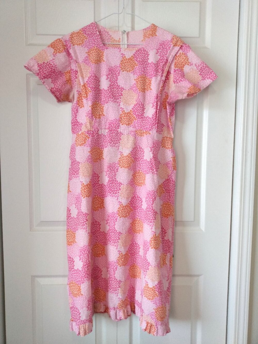 Mennonite Cape Dress 40"B 33.5"W Pink Orange Floral Prairie Handmade
